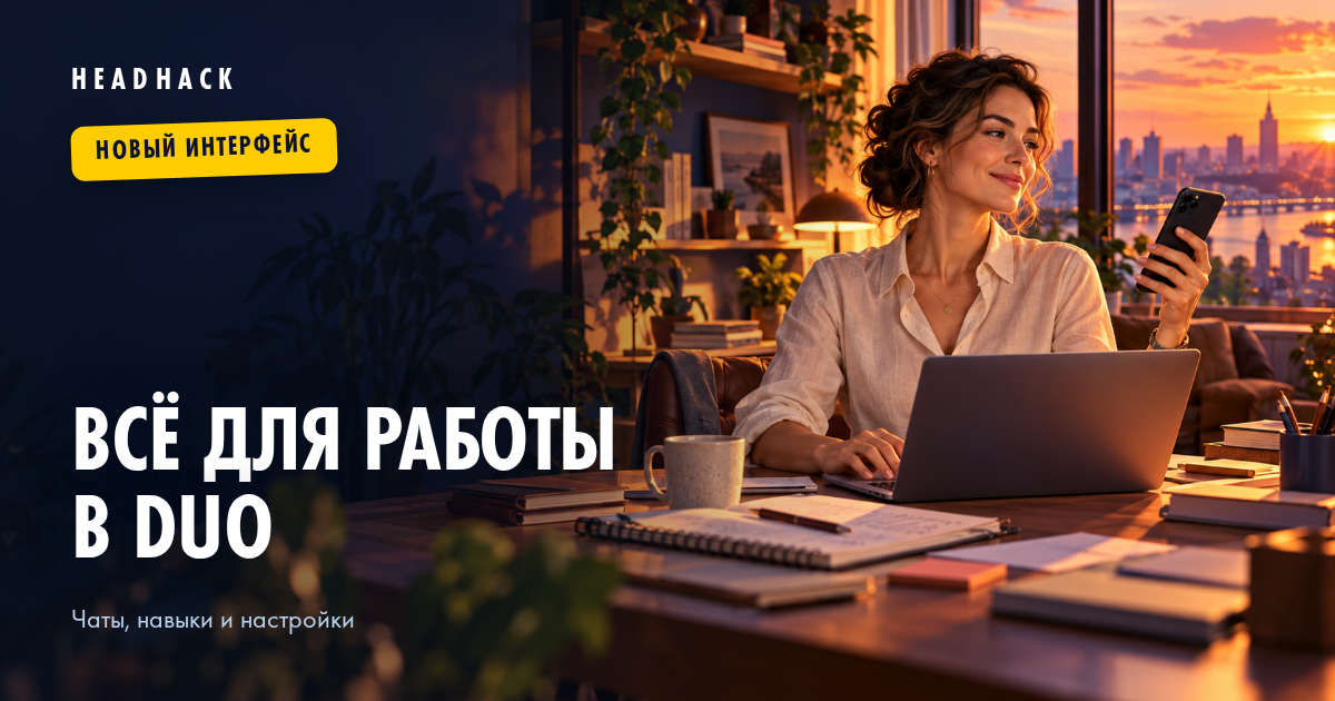 Новый интерфейс HeadHack Duo: чат, разделы и настройки рядом
