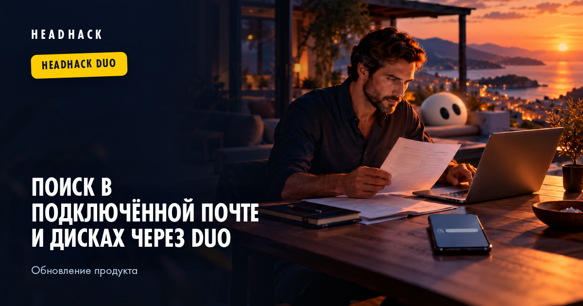 Поиск в подключённой почте и дисках через HeadHack Duo